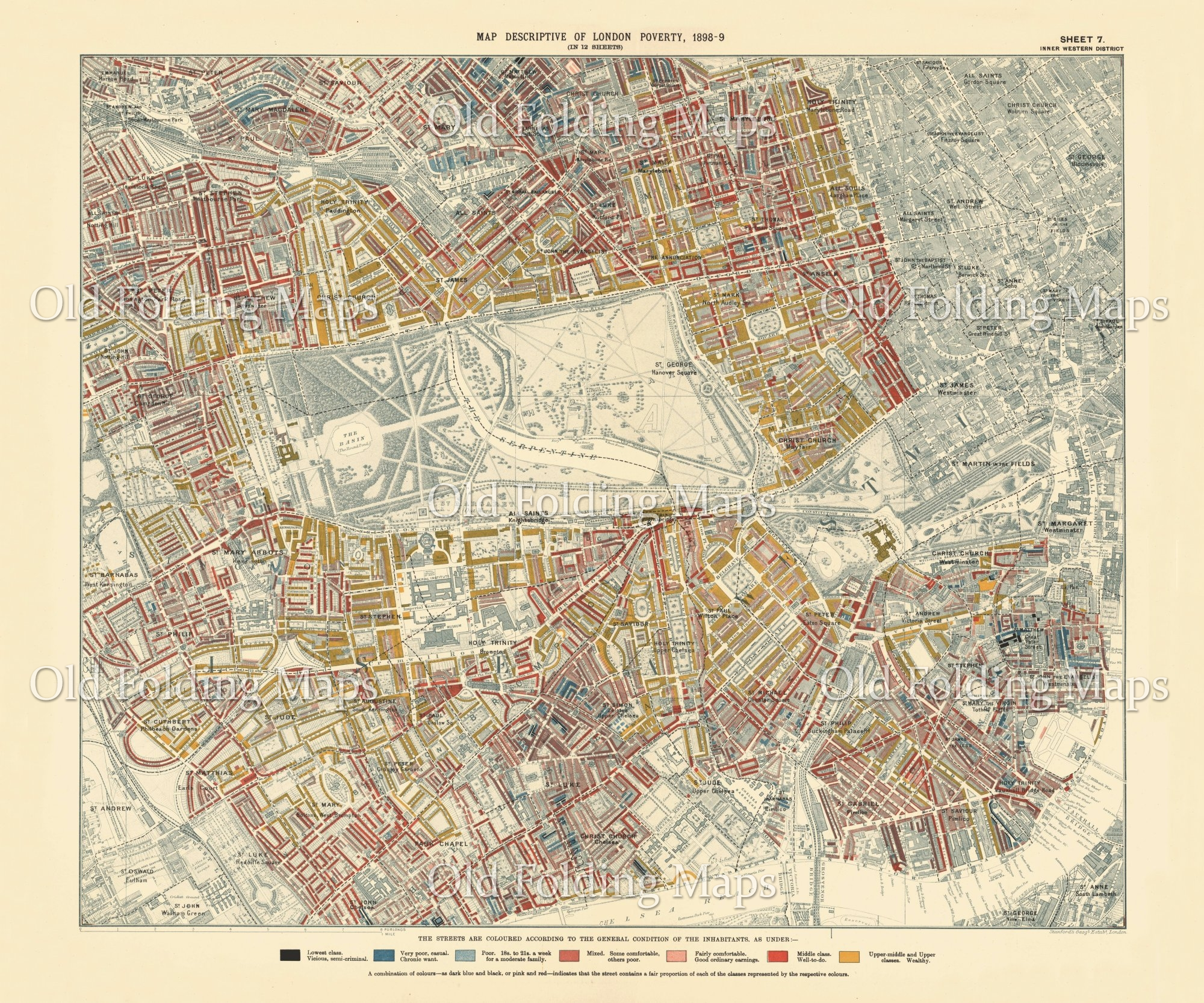 Descriptive Map of London Poverty - Hyde Park circa 1889