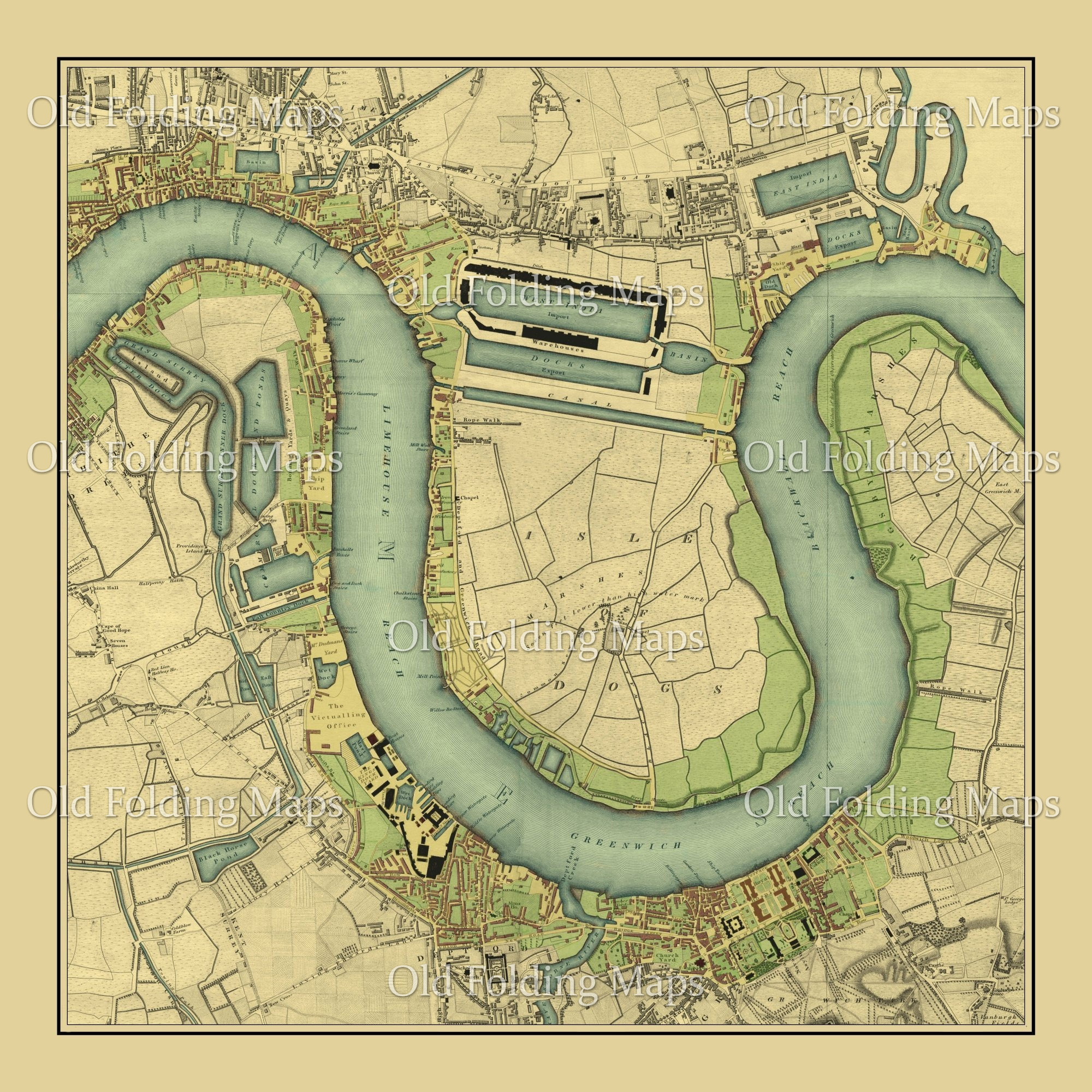 A Map of London - Docklands, Isle of Dogs, Greenwich, & East India