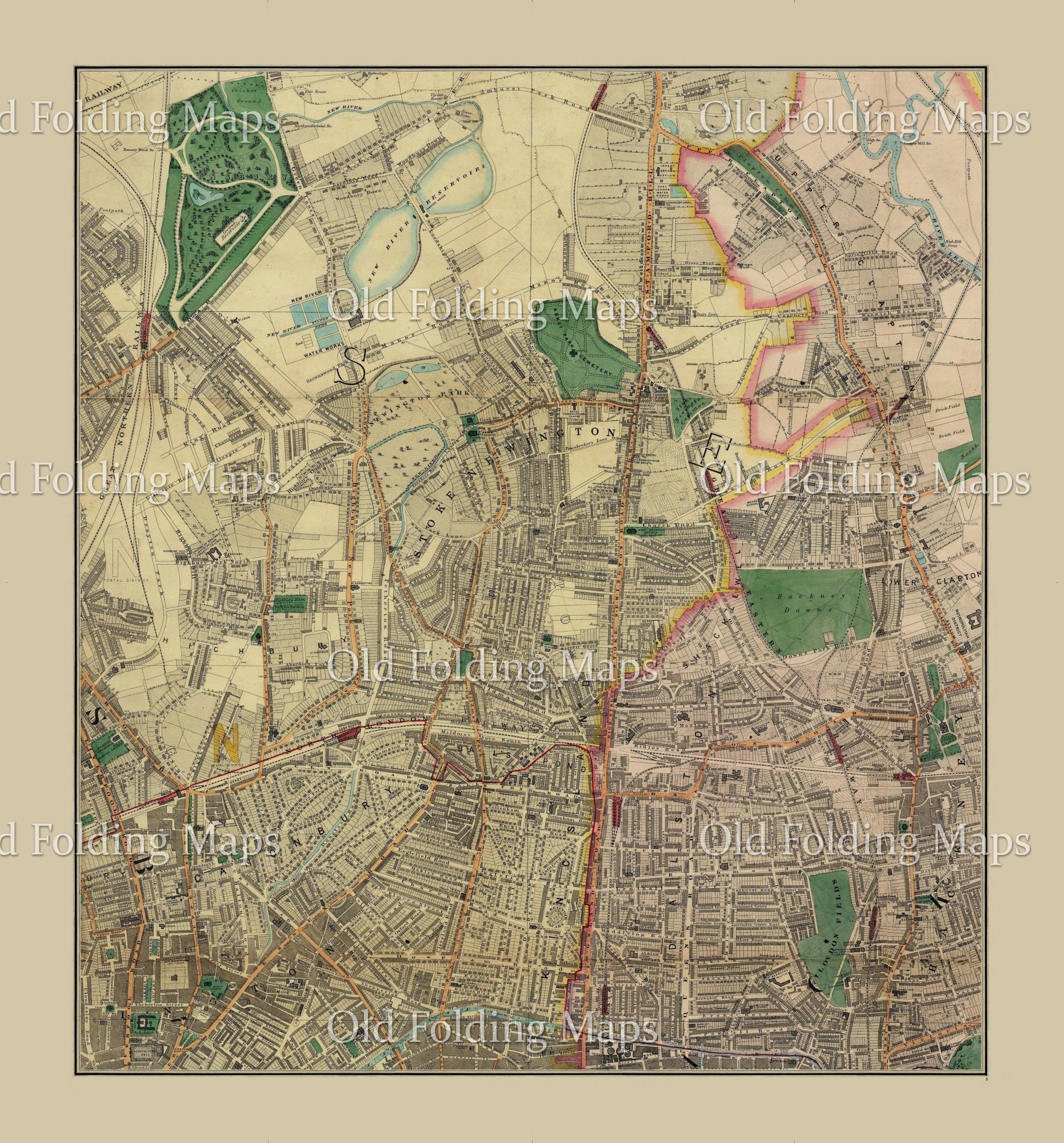 Old Map of Victorian London Highbury - Lower Clapton - Upper Clapton - Dalston circa 1878
