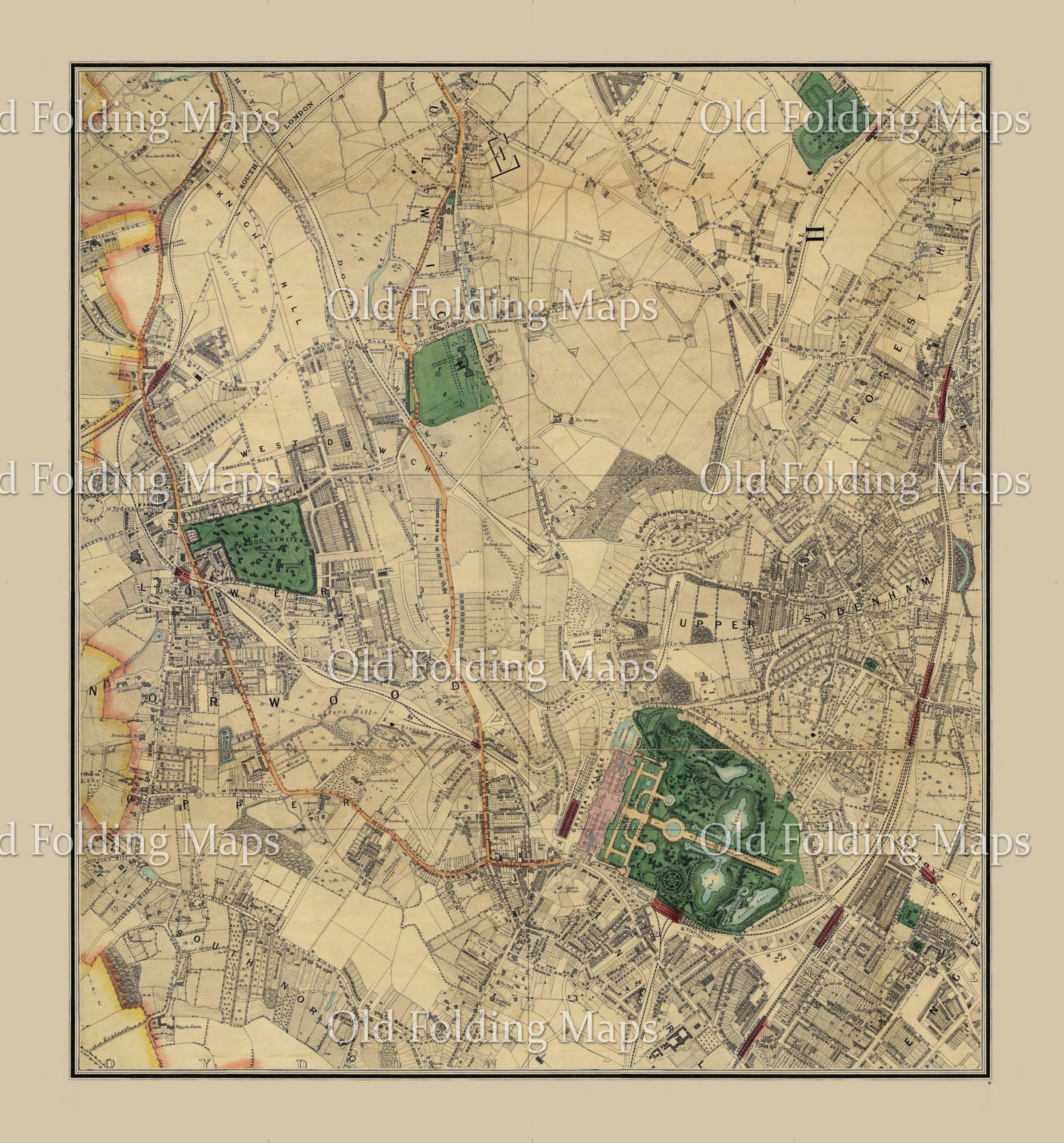 Old Map of Victorian London West Dulwich - Upper Sydenham - Dulwich - Crystal Palace circa 1878