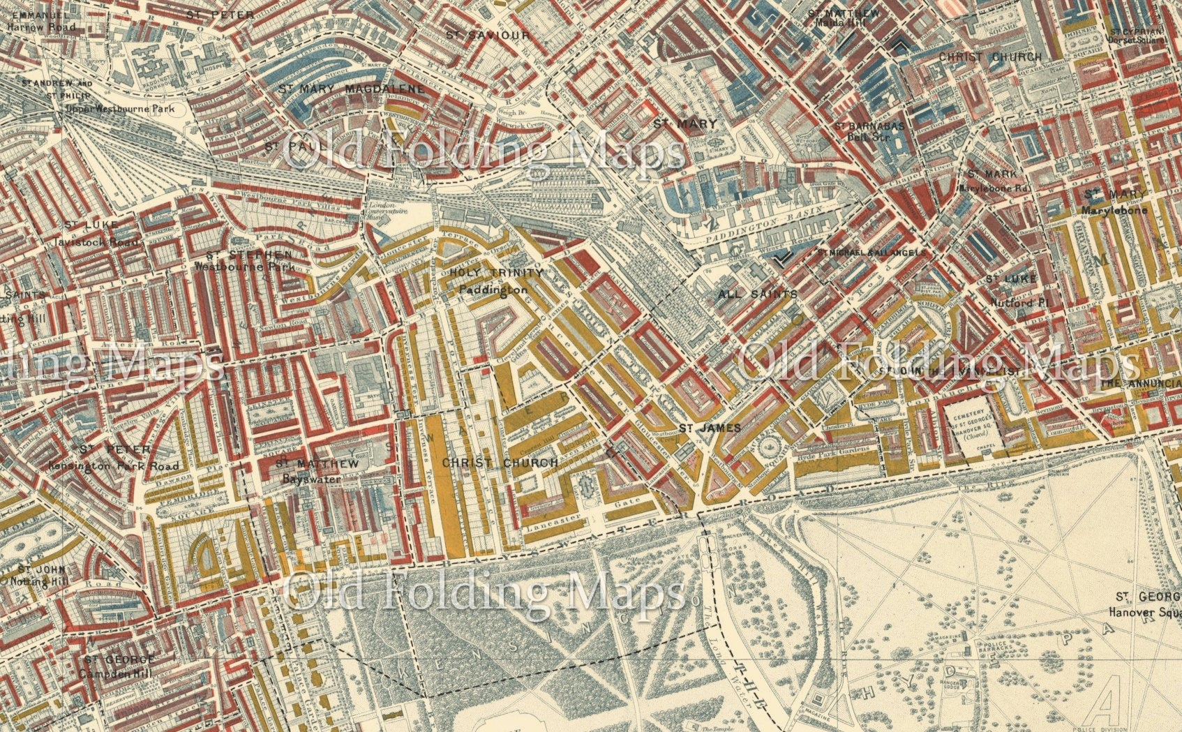 Descriptive Map of London Poverty - Hyde Park circa 1889
