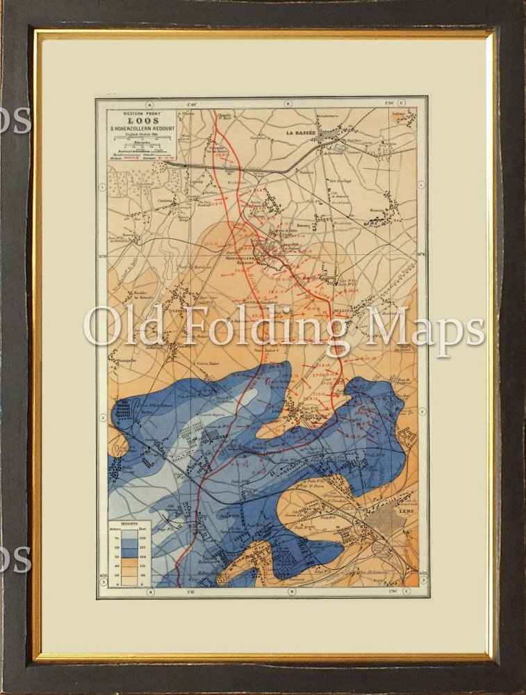 World War One map of the Western Front - Loos & Hohenzollern, France - 1915