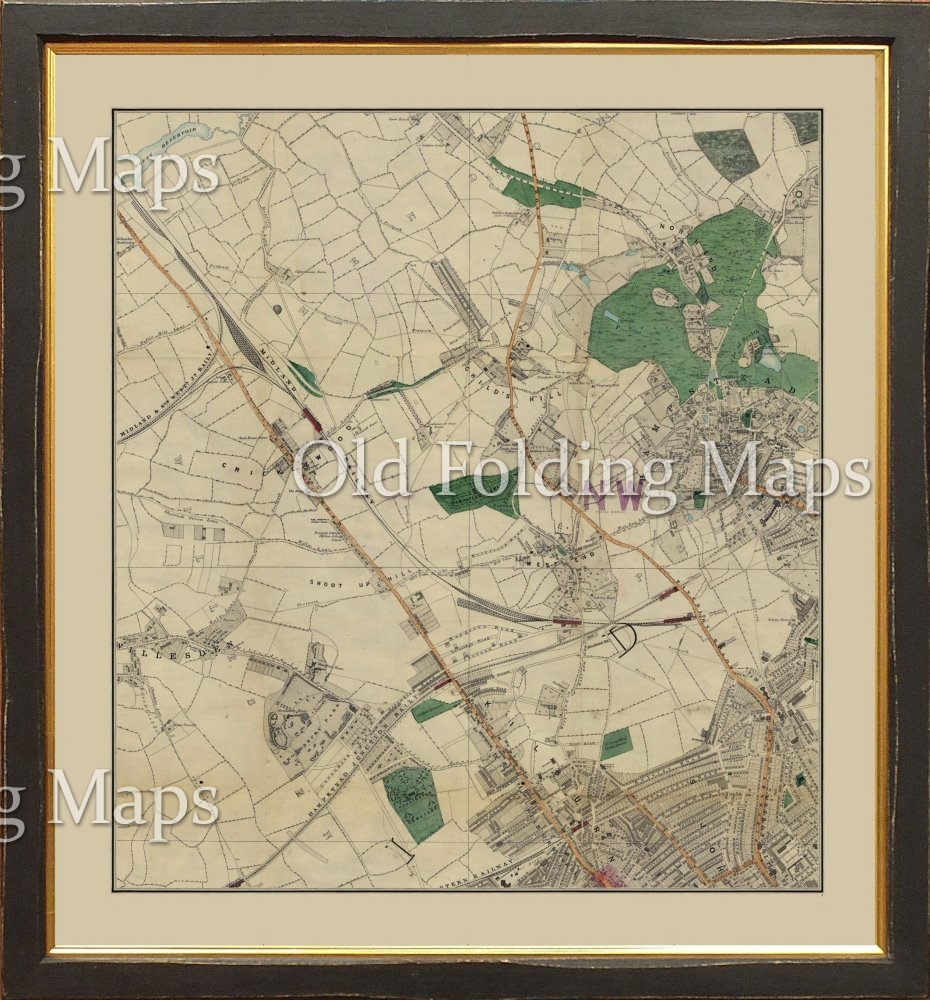 Old Map of Victorian London Cricklewood - Hampstead - Northend - Kilburn circa 1878