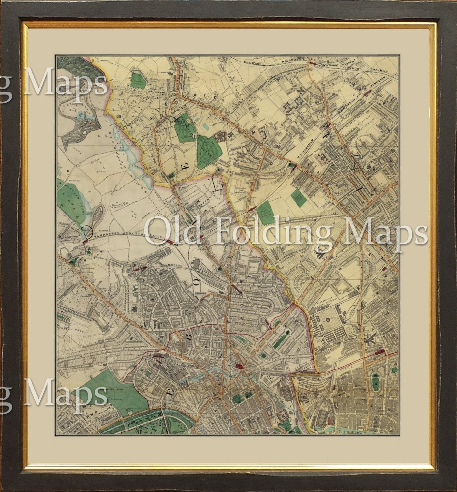 Old Map of Victorian London Hampstead Heath - Holloway - Highgate - Camden Town circa 1878