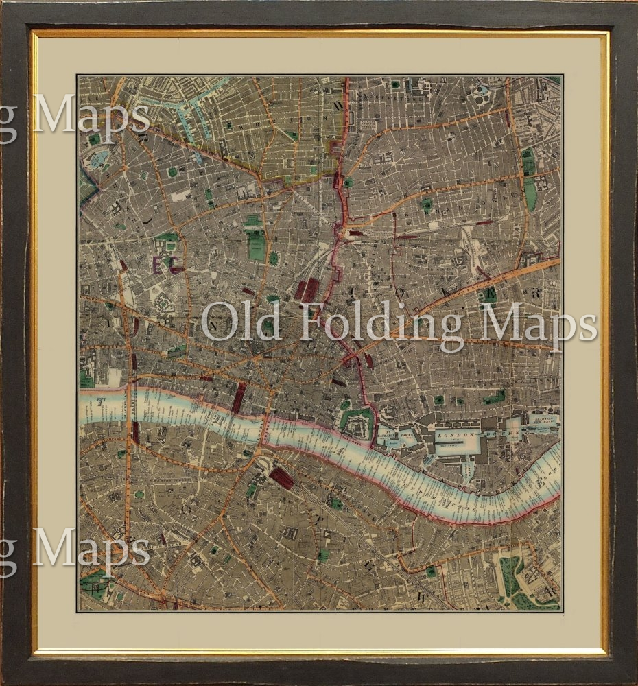 Old Map of Victorian London Farringdon - London Docks - Hoxton - Southwark circa 1878