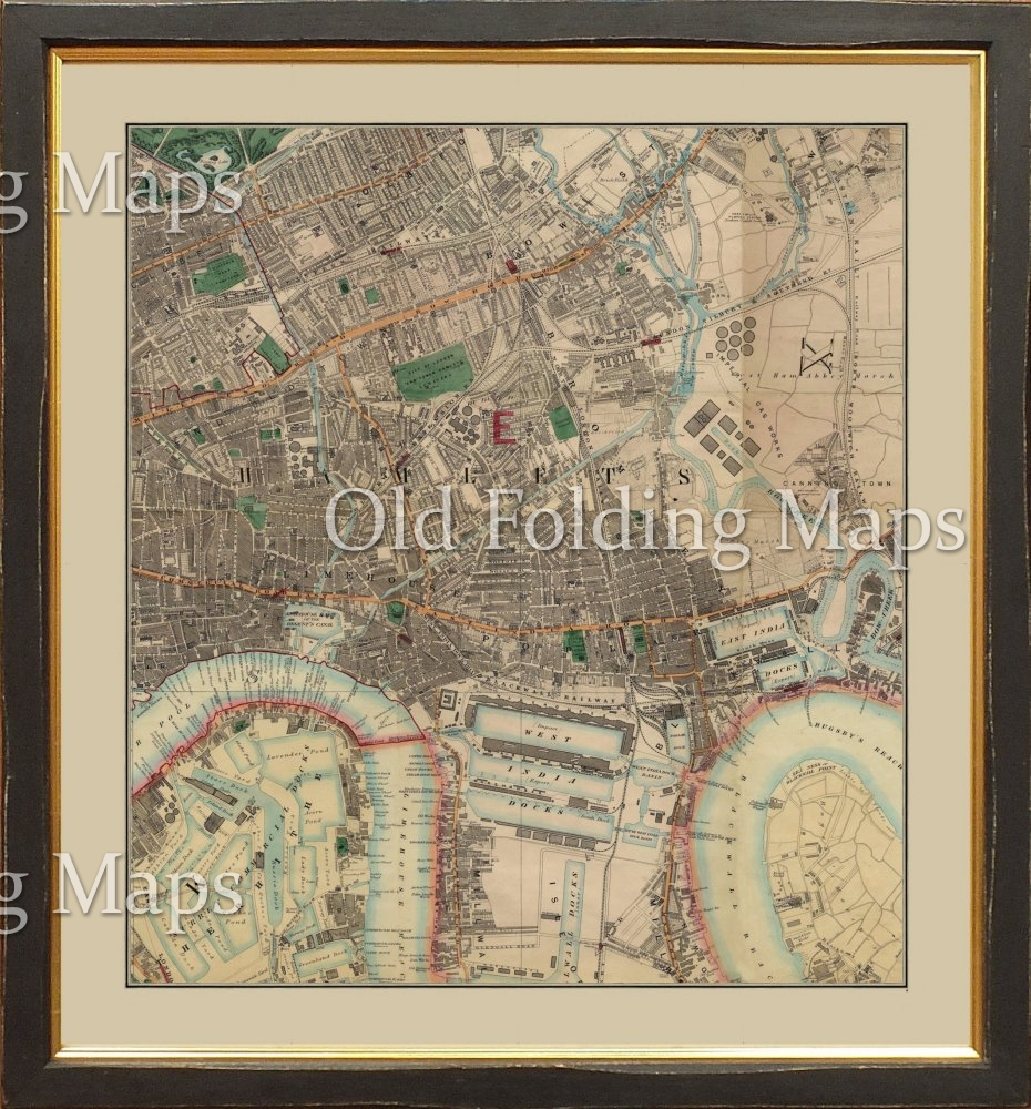 Old Map of Victorian London Limehouse - Canning Town - Bow - West India Docks circa 1878