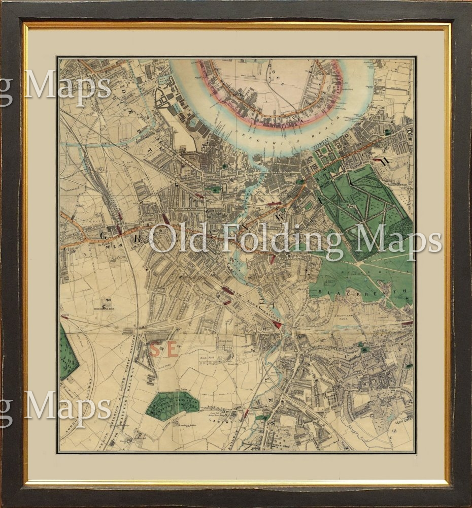Old Map of Victorian London New Cross - Black Heath - Isle of Dogs - Lewisham circa 1878