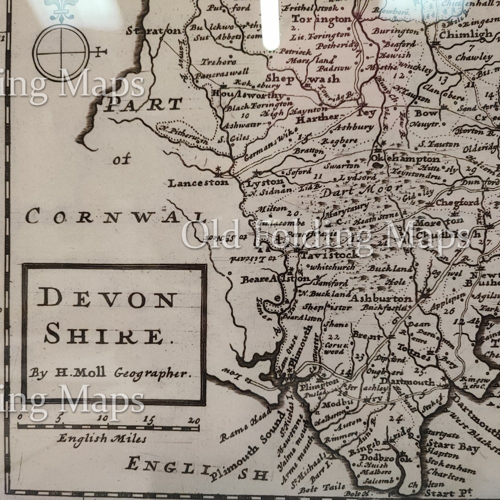 Framed English County Map circa 1720
