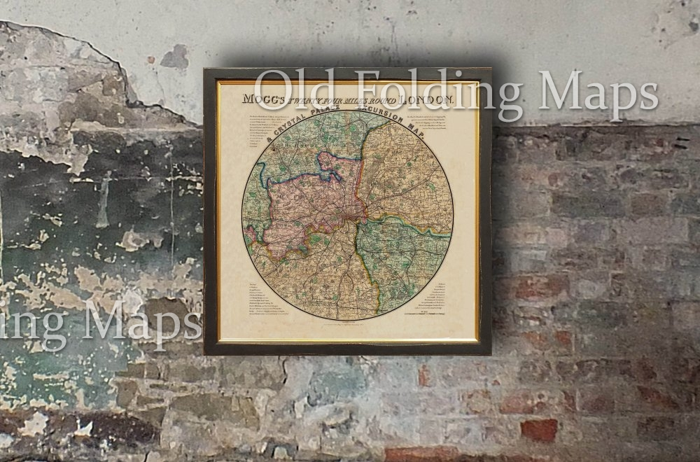 Old Map of London (All) Twenty Four Miles Round London circa 1859