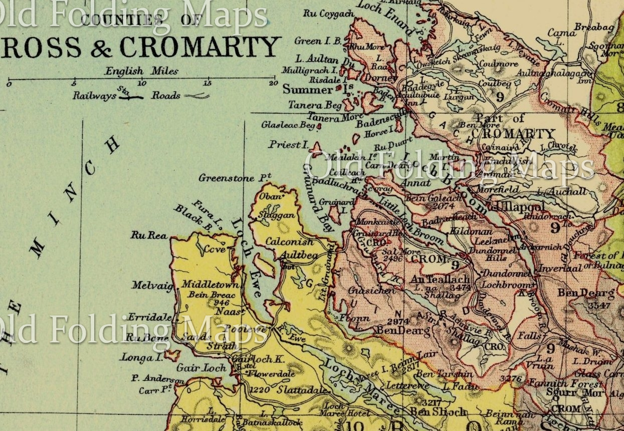 Antique County Map of Ross & Cromarty, Scotland circa 1882