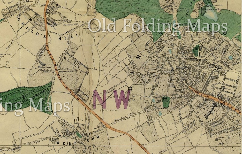 Old Map of Victorian London Cricklewood - Hampstead - Northend - Kilburn circa 1878