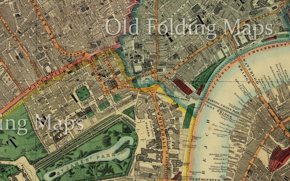 Old Map of Victorian London Somertown - Holborn - Marylebone - Victoria circa 1878