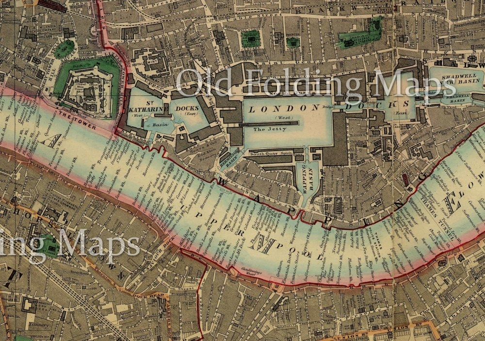 Old Map of Victorian London Farringdon - London Docks - Hoxton - Southwark circa 1878
