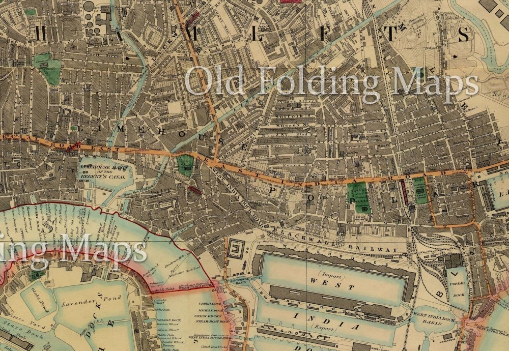 Old Map of Victorian London Limehouse - Canning Town - Bow - West India Docks circa 1878