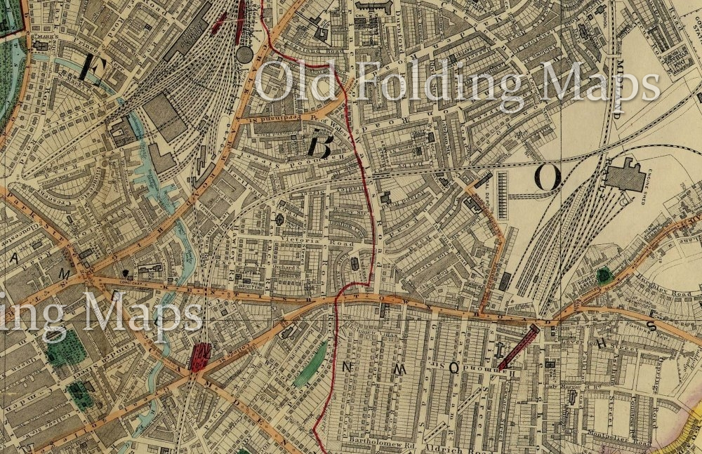 Old Map of Victorian London Chelsea - Kennington - Victoria - Clapham circa 1878