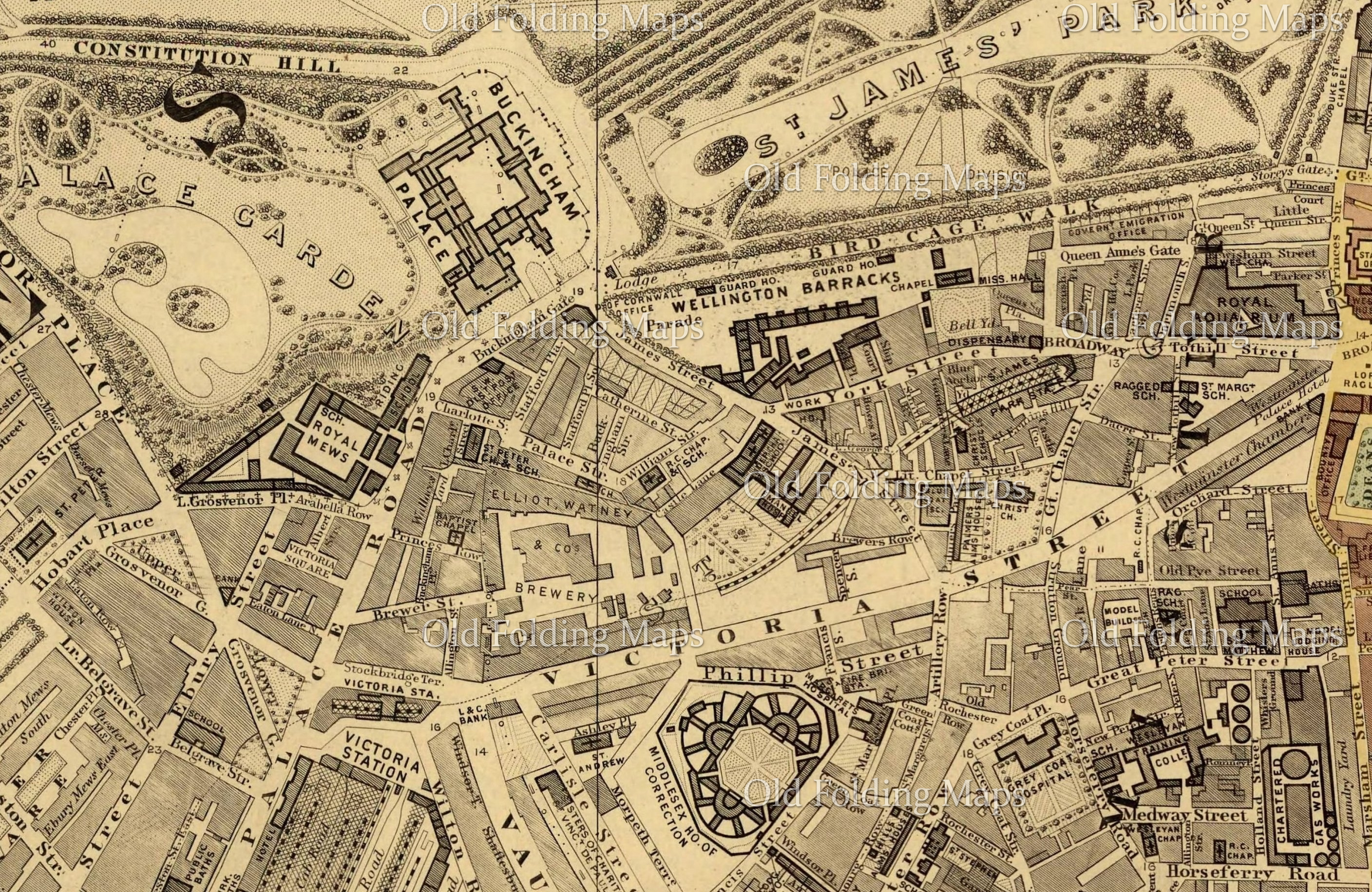 A Map of Westminster, Oxford Street, May Fair, & Green Park circa 1877