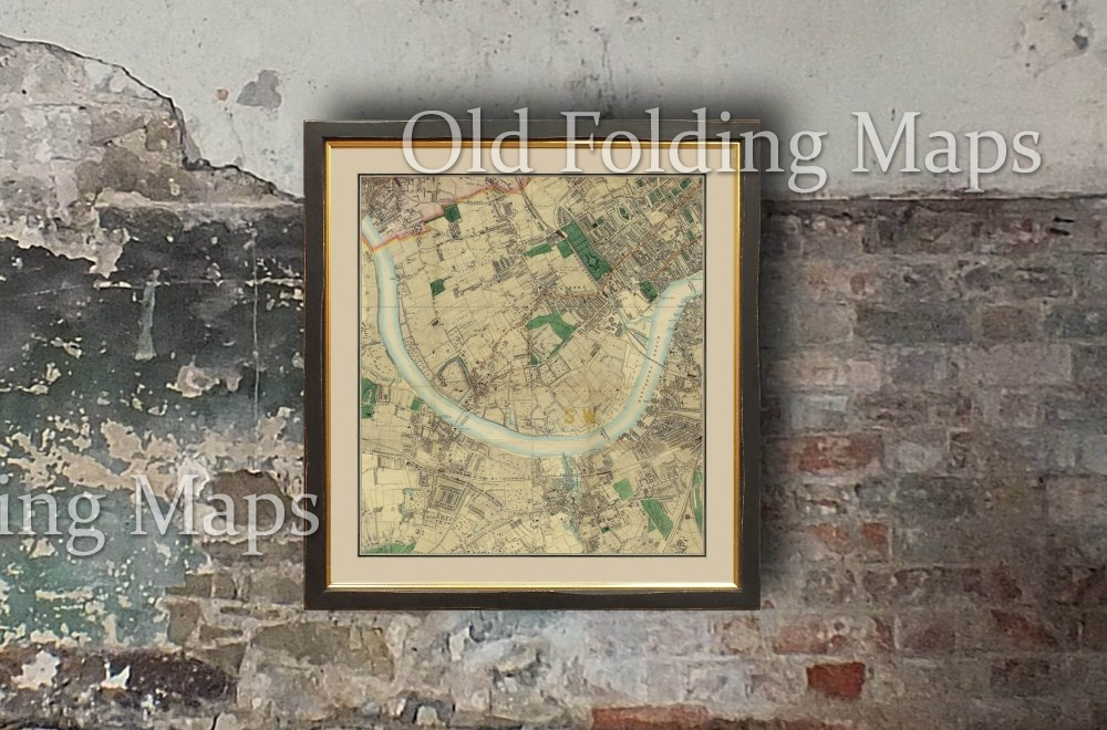 Old Map of Victorian London Fulham - Battersea - West Brompton - Wandsworth circa 1878