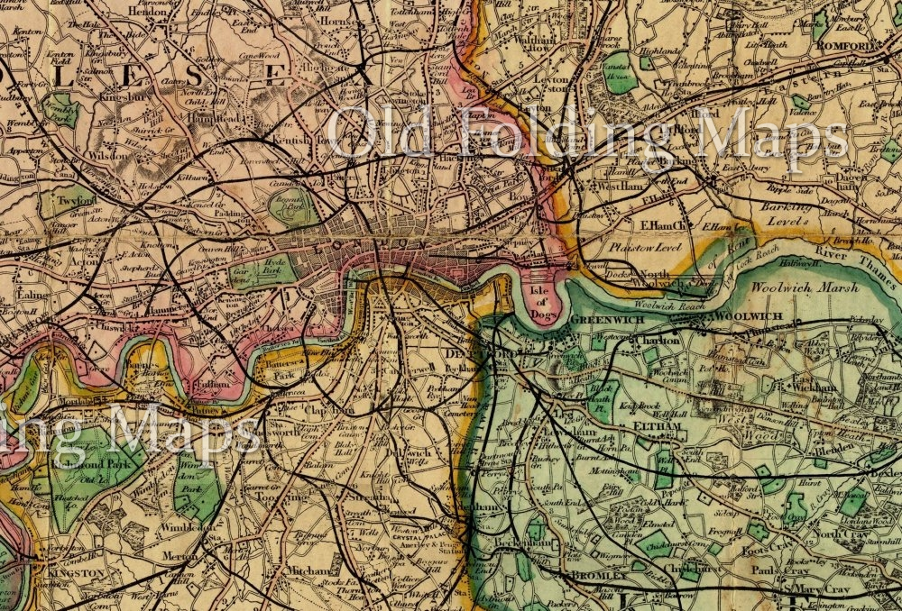 Old Map of London (All) Twenty Four Miles Round London circa 1859